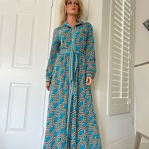 Gucci Blue Geometric Jacquard Shirt Dress